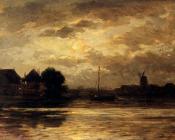 菲利普 Lodowyck 雅各布 萨德 : View Of The Spaarne Haarlem By Moonlight